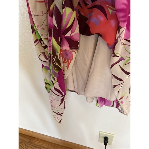 Jonathan Martin Dress Women Size 6 Floral Ruffle Deep V Neck Tie Waist - Picture 6 of 9